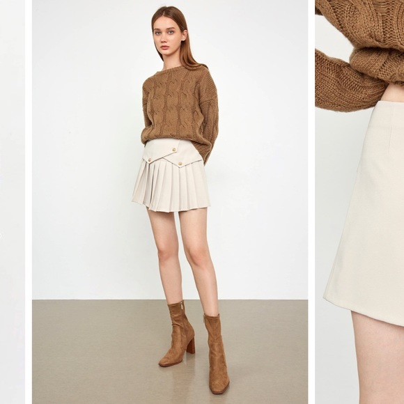 Beige Pleated Skirt - Picture 2 of 4